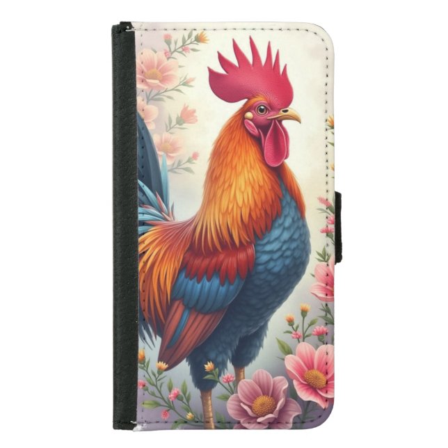 Handsome Rooster and Flowers Samsung Galaxy Wallet Case (Front)