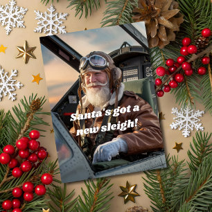 Handsome Santa in Airplane Photo,Funny Christmas Holiday Card