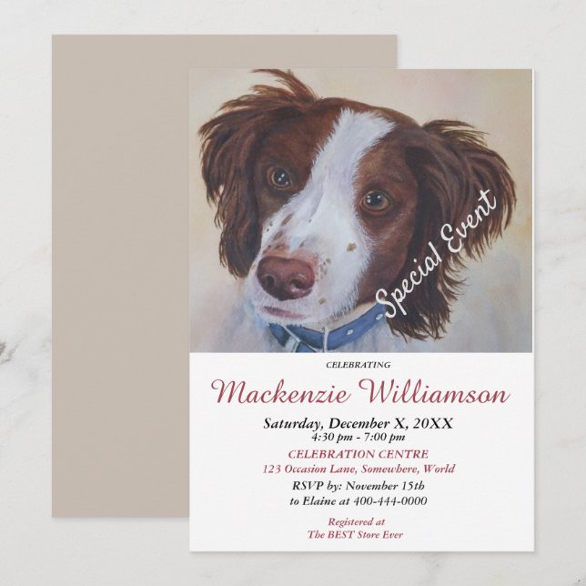 HANDSOME SETTER PUPPY WISHES HAPPY BIRTHDAY INVITATION (Front/Back)