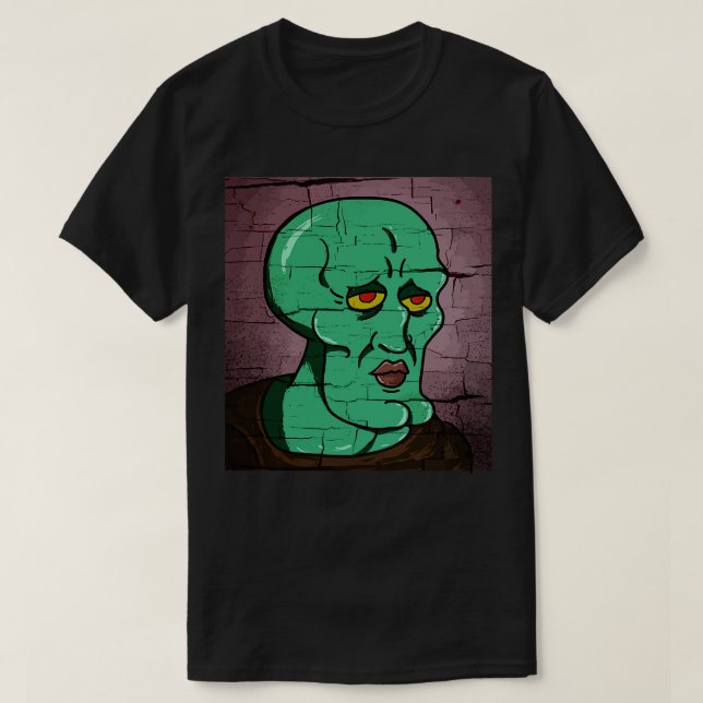 Handsome Squidward Distressed Style Vector Draw T-Shirt (Design Front)