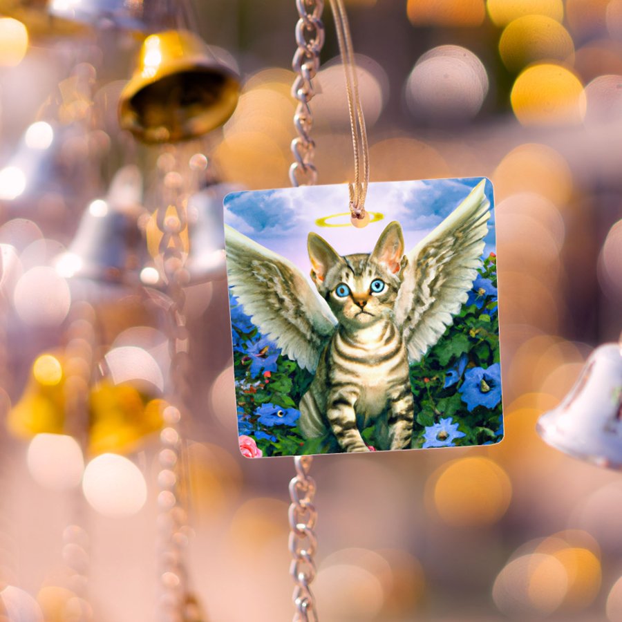 Handsome Tabby Kitten Angel Wings Halo Metal Ornament