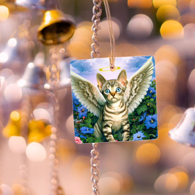 Handsome Tabby Kitten Angel Wings Halo Metal Ornament (Creator Uploaded)