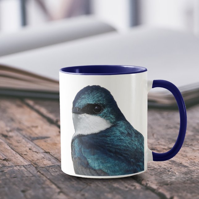 Handsome Tree Swallow: Bird on a Wire Mug (Handsome Male Tree Swallow 11 oz Coffee Mug Cover Photo.)