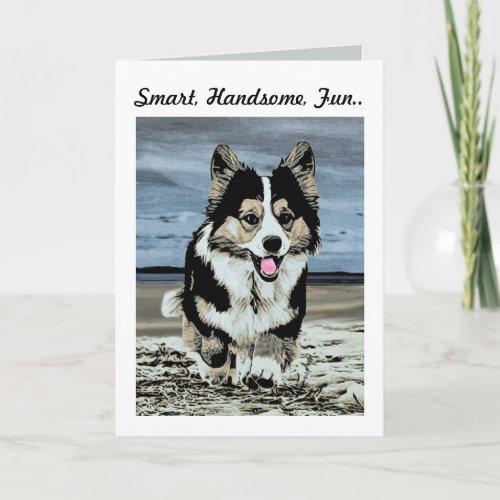 Handsome Tricolor Corgi Fathers Day Greeting Card