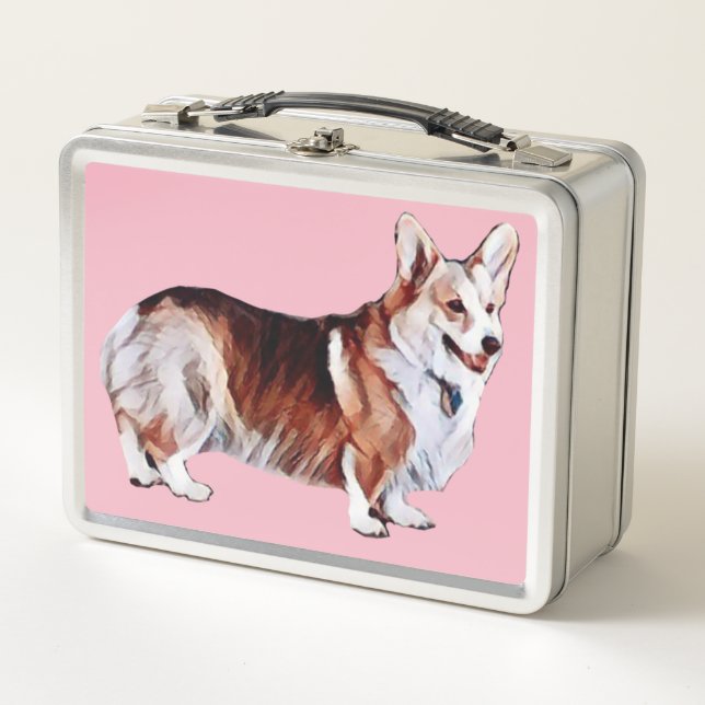 Handsome Tricolor Welsh Corgi Metal Lunch Box (Front)