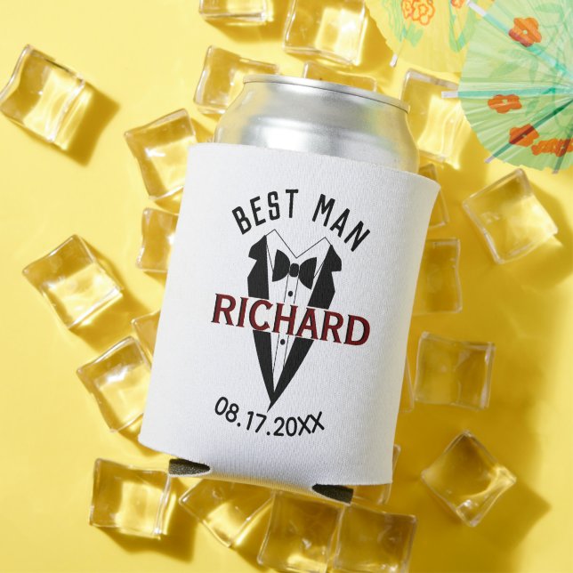Handsome Tux Name Best Man Wedding Gift Can Cooler (In Situ Summer)