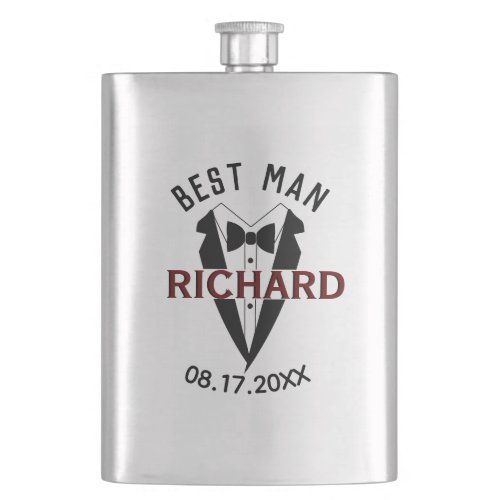 Handsome Tux Name Best Man Wedding Gift Flask