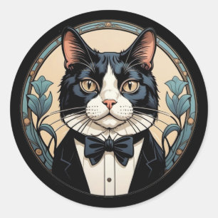 Handsome Tuxedo Cat Classic Round Sticker
