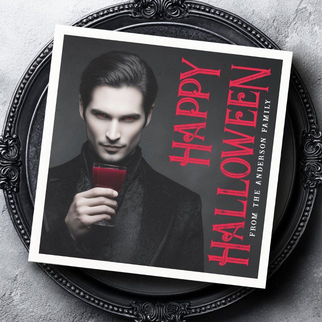 Handsome vampire drinking blood Halloween party Napkins (Handsome vampire drinking blood Halloween party Napkins)