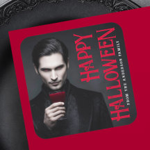 Handsome vampire drinking blood Happy Halloween