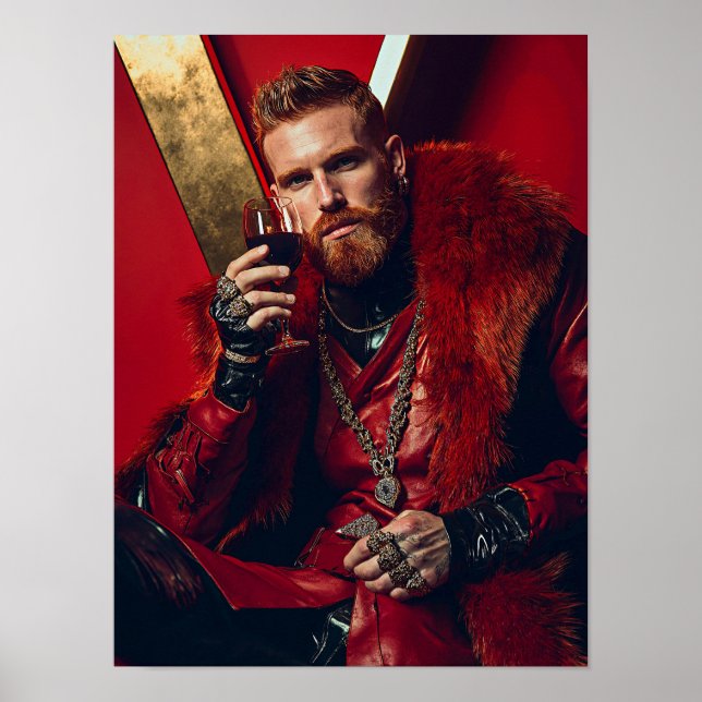 Handsome warrior with glass of wine Photo  Poster (Front)