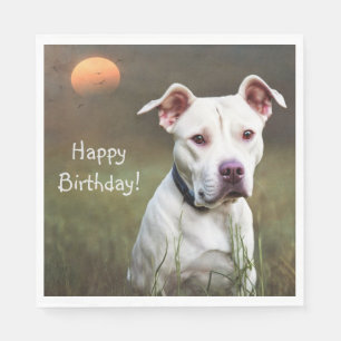 Handsome White Pitbull Birthday Napkins
