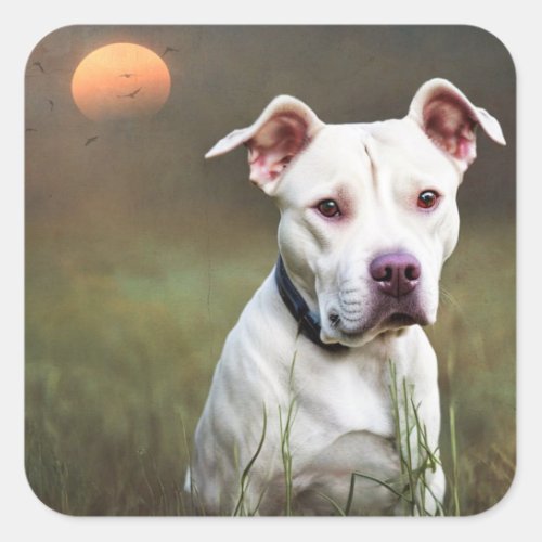 Handsome White Pitbull Birthday Square Sticker