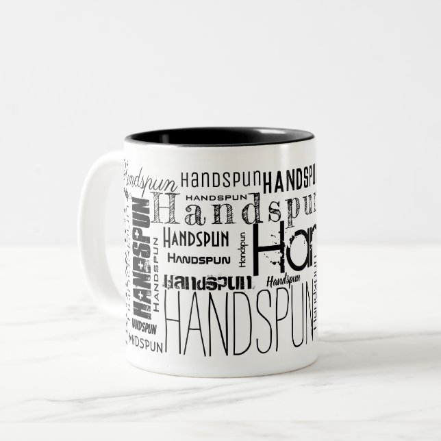 HANDSPUN! Typography Word Cloud Two-Tone Coffee Mug (Front Left)