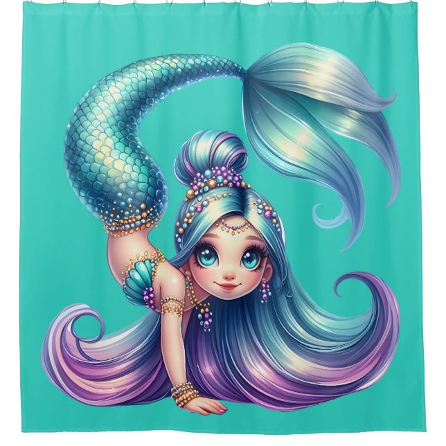 "Handstand Mermaid Magic" Shower Curtain (Front)