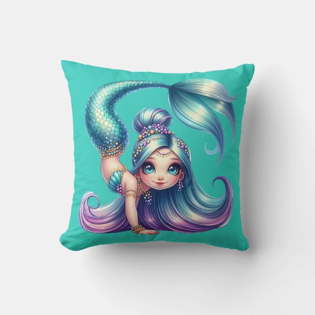 "Handstand Mermaid Magic" Throw Pillow (Front)