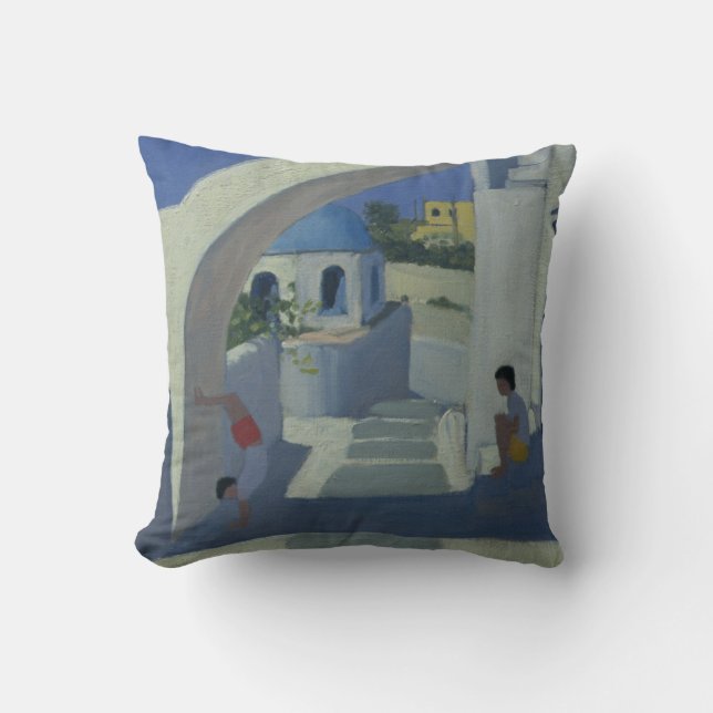 Handstand Santorini Throw Pillow (Front)