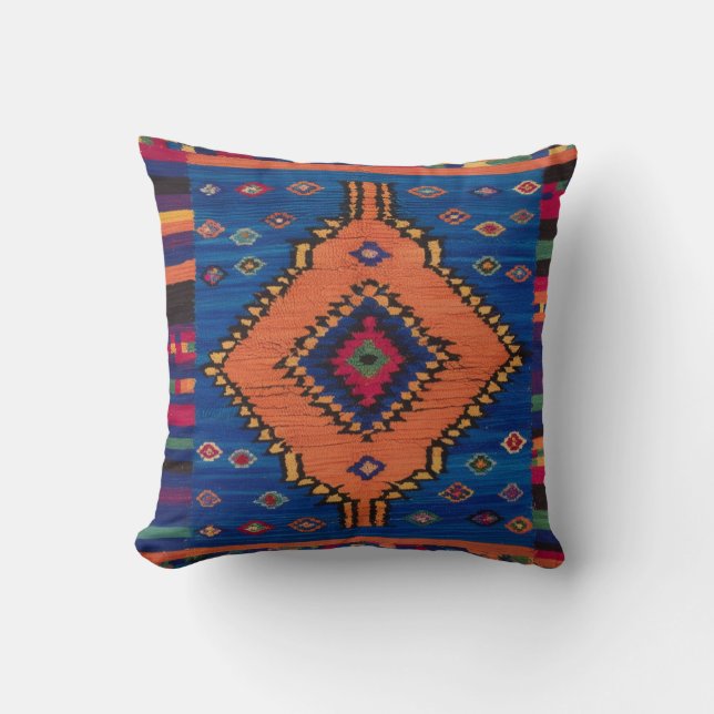 Handwoven Blue Kilim Throw Pillows: A Blend of Throw Pillow (Front)