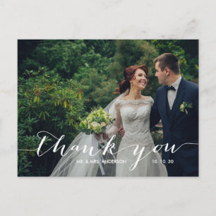 Handwriting 2 Photo Wedding Thank You Postcard