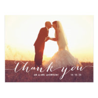 Handwriting 2 Photo Wedding Thank You Postcard