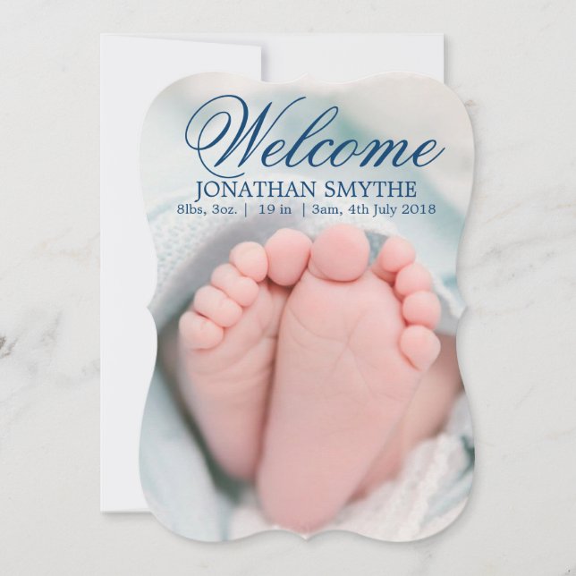 Handwriting Baby Boy Birth Announcement Photo Card (Front)