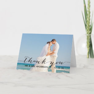 Handwriting Black   Wedding Photo Thank You Card