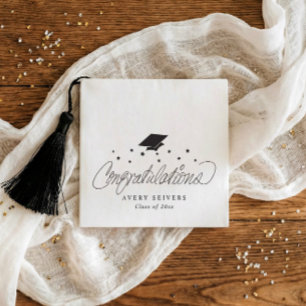 Handwriting Black & White Congrats Graduation Napkins