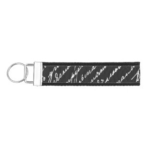 Handwriting Black White Cursive Writer Wrist Keychain
