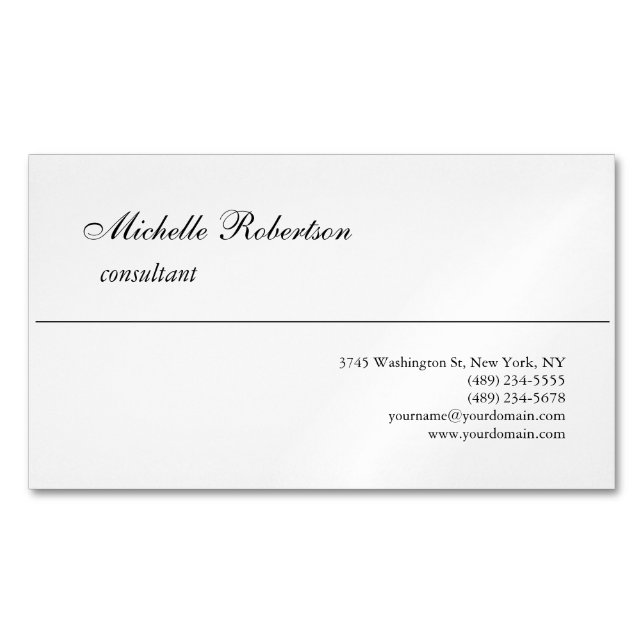 Handwriting Black White Plain Minimalist Business Card Magnet (Front)