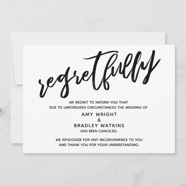 Handwriting Canceled Wedding Announcement Regrets (Front)