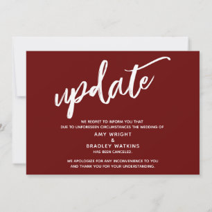 Handwriting Canceled Wedding Update Burgundy Invitation