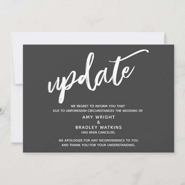 Handwriting Canceled Wedding Update Dark Gray Invitation (Front)