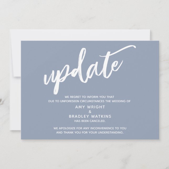 Handwriting Canceled Wedding Update Dusty Blue Invitation (Front)