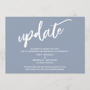 Handwriting Canceled Wedding Update Dusty Blue Invitation