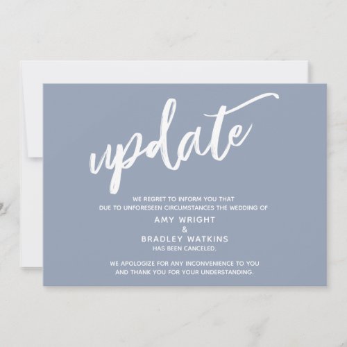 Handwriting Canceled Wedding Update Dusty Blue Invitation