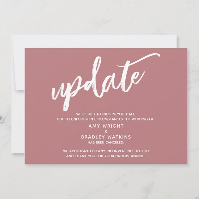 Handwriting Canceled Wedding Update Dusty Rose Invitation (Front)