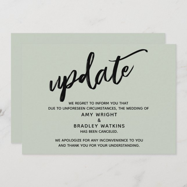 Handwriting Canceled Wedding Update in Sage Card (Front/Back)