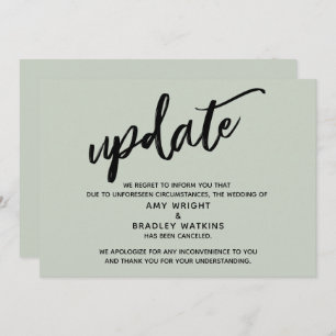 Handwriting Canceled Wedding Update in Sage Card