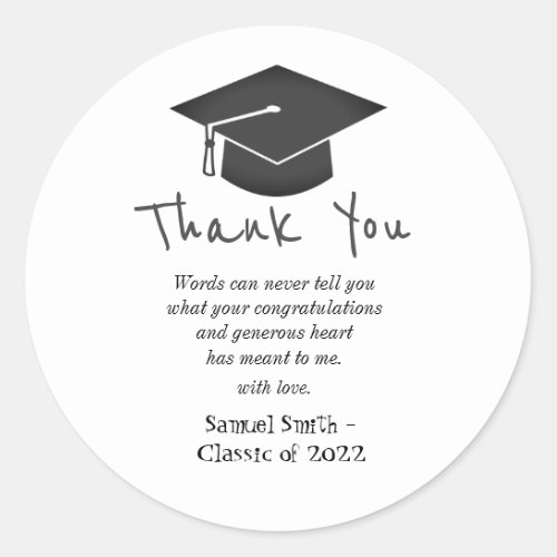 Handwriting Cap  Tassel Graduation Thank You Classic Round Sticker