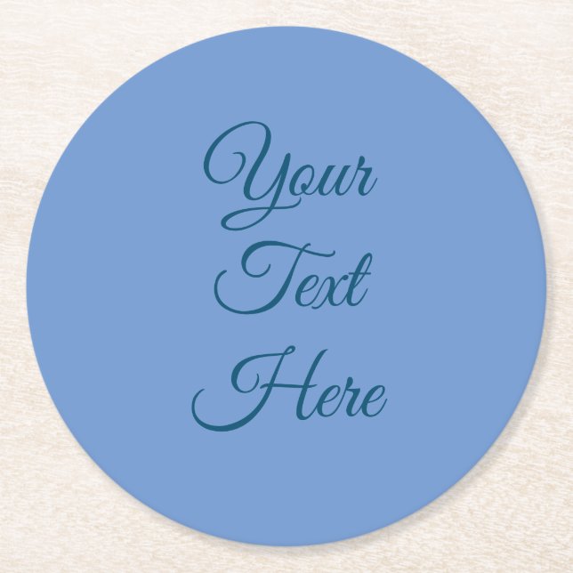 Handwriting Classical Plain Blue Round Paper Coaster (Front)