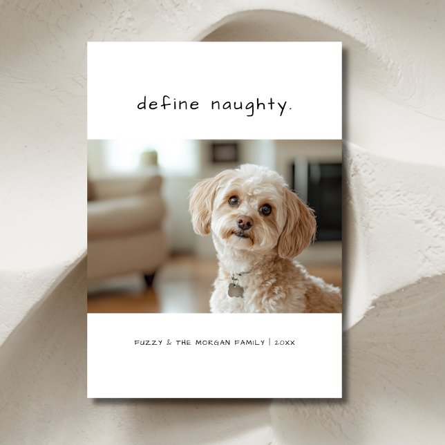 Handwriting Define Naughty Dog Pet Christmas Photo Holiday Card (Creator Uploaded)