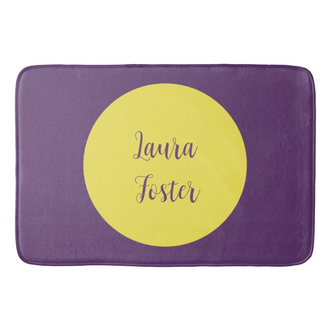 Handwriting Elegant Name Indigo & Yellow Color Bath Mat (Front)