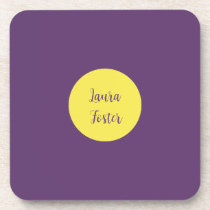 Handwriting Elegant Name Indigo & Yellow Color Beverage Coaster