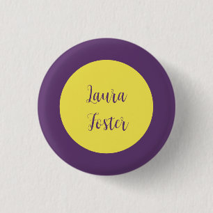 Handwriting Elegant Name Indigo & Yellow Color Button