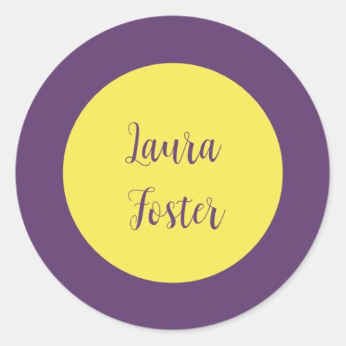 Handwriting Elegant Name Indigo  Yellow Color Classic Round Sticker