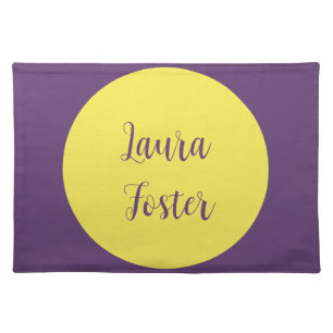 Handwriting Elegant Name Indigo & Yellow Color Cloth Placemat