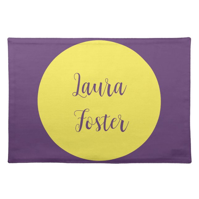 Handwriting Elegant Name Indigo & Yellow Color Cloth Placemat (Front)