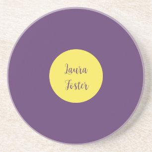 Handwriting Elegant Name Indigo & Yellow Color Coaster