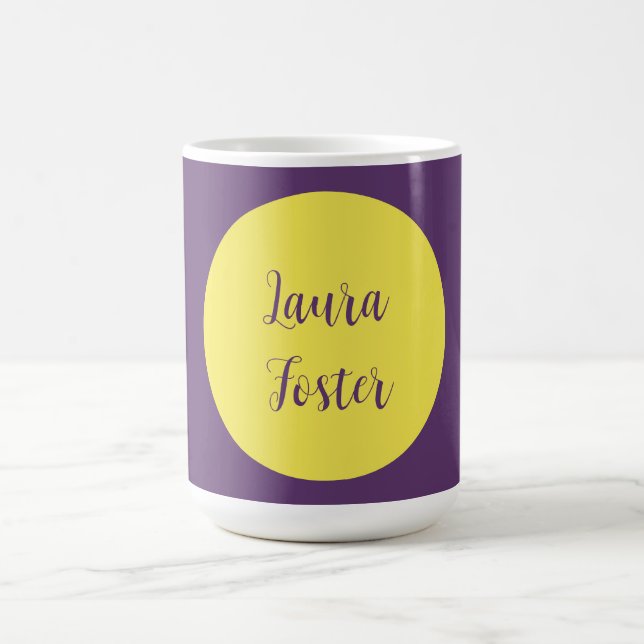 Handwriting Elegant Name Indigo & Yellow Color Coffee Mug (Center)