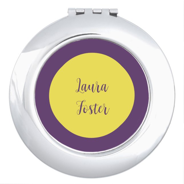 Handwriting Elegant Name Indigo & Yellow Color Compact Mirror (Front)
